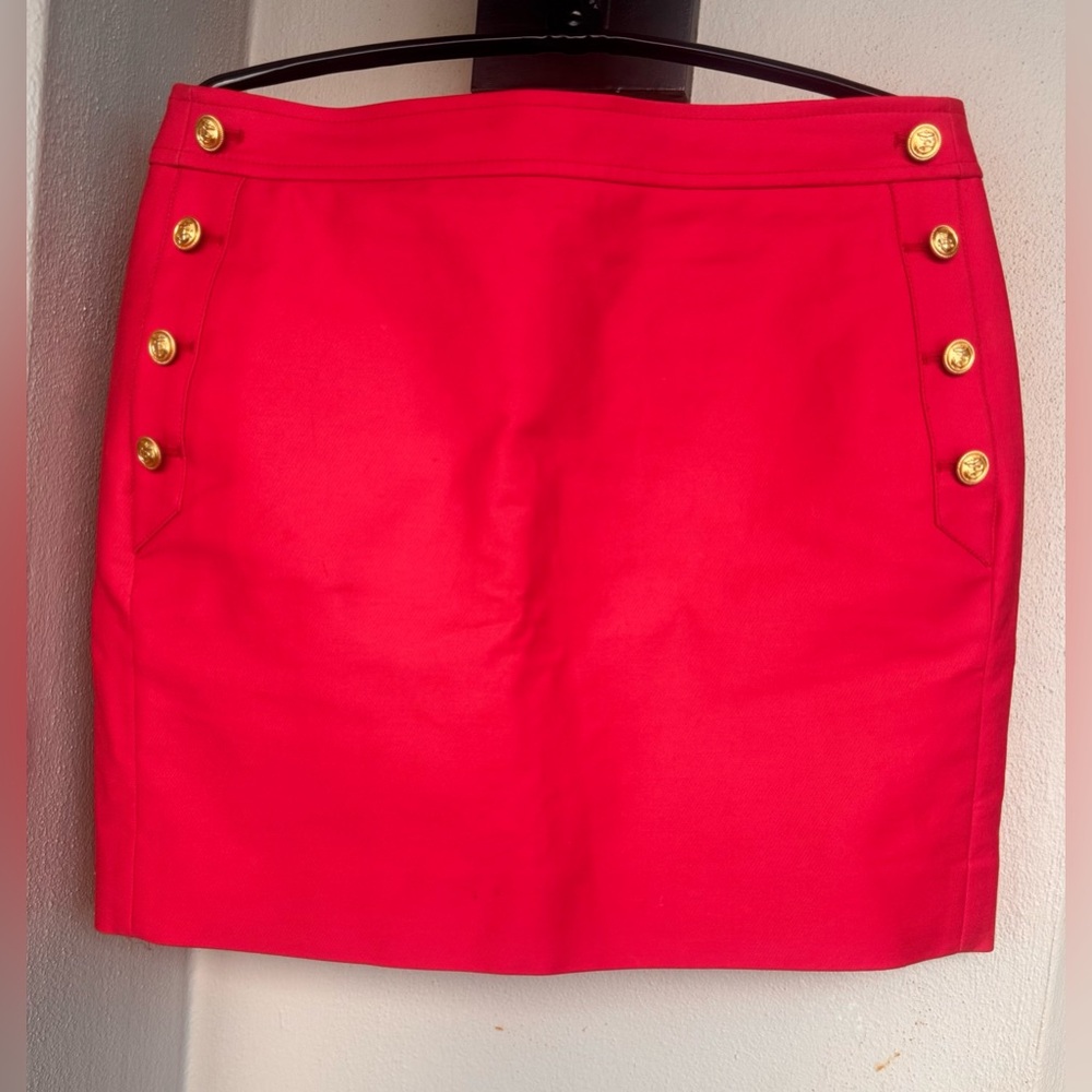 J Crew Sailor Postage Stamp Mini Skirt Coral Pink With Gold Nautical Buttons 10